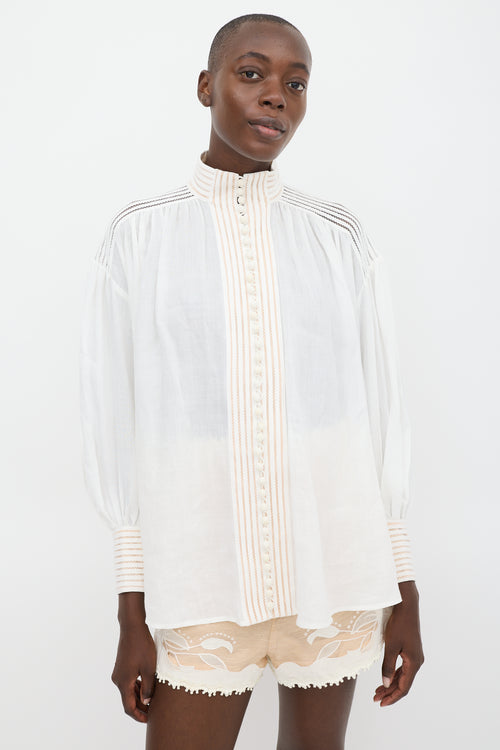 Zimmermann White & Beige Panelled Button Up Co-Ord Set