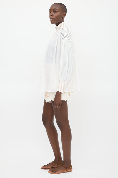 Zimmermann White & Beige Panelled Button Up Co-Ord Set