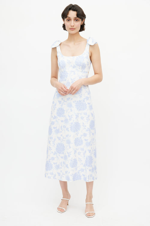 Zimmermann White & Blue Floral Linen Dress