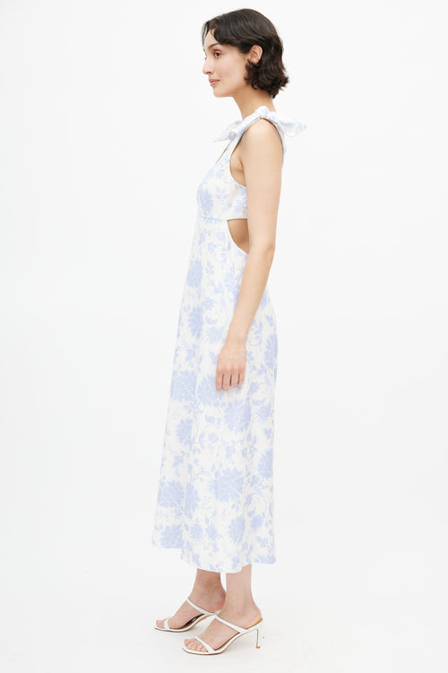 Zimmermann White & Blue Floral Linen Dress