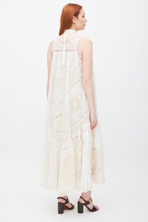 Zimmermann White & Cream Crochet Lace Panel Dress
