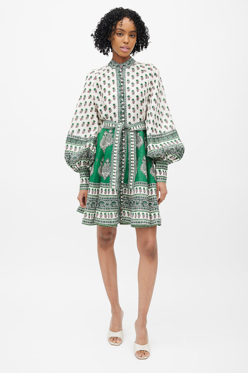Zimmermann White & Green Linen Amari Floral Dress