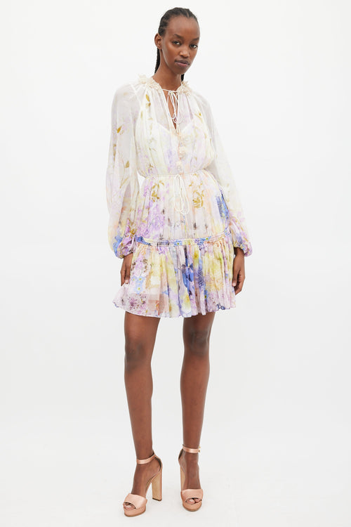 Zimmermann White & Multi Rhythmic Drawn Floral Dress
