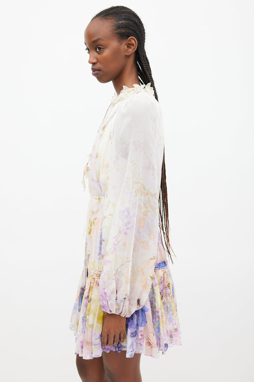 Zimmermann White & Multi Rhythmic Drawn Floral Dress