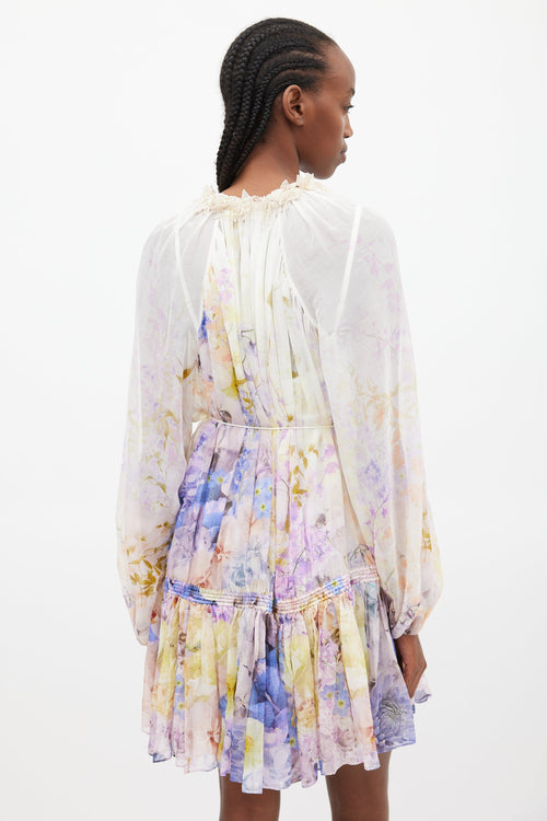 Zimmermann White & Multi Rhythmic Drawn Floral Dress