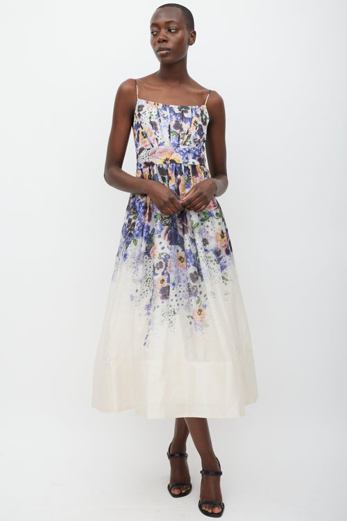 Zimmermann White & Multicolour Linen Floral Corseted Dress