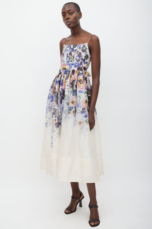 Zimmermann White & Multicolour Linen Floral Corseted Dress