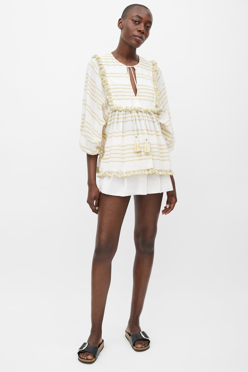 Zimmermann White & Yellow Striped Tassel Trim Top
