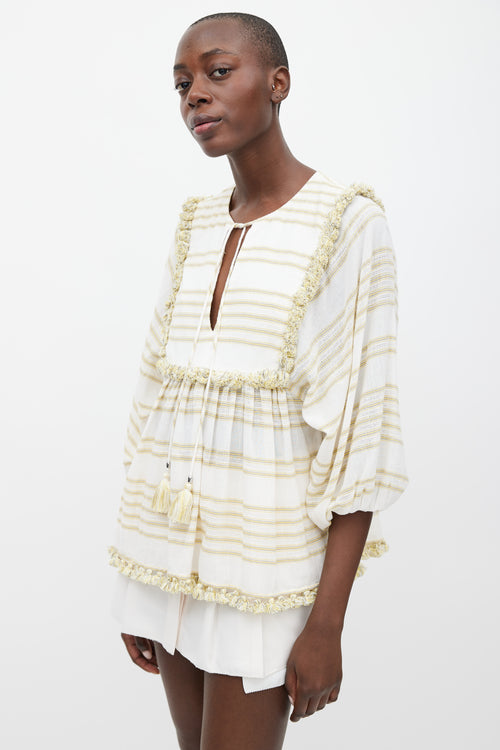Zimmermann White & Yellow Striped Tassel Trim Top