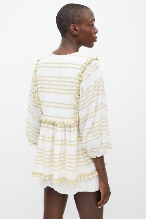 Zimmermann White & Yellow Striped Tassel Trim Top