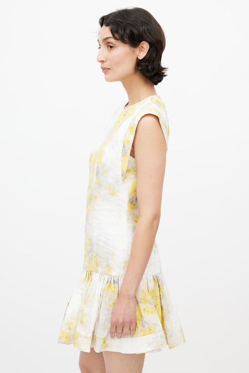 Zimmermann Yellow & White Botanica Flounce Dress