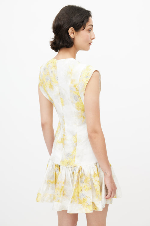 Zimmermann Yellow & White Botanica Flounce Dress
