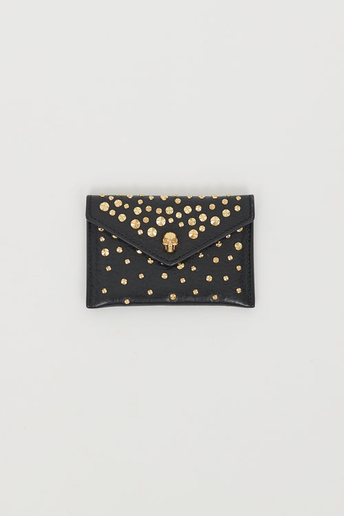 Alexander McQueen Black & Gold Leather Studded Skull Envelope Card Holder
