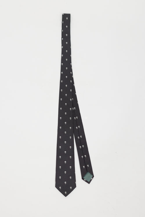 Alexander McQueen Black & White Polka Dot Skull Tie