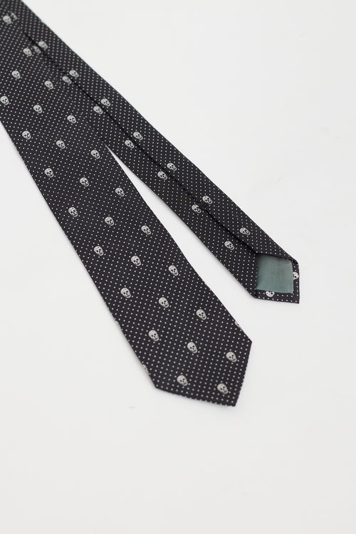 Alexander McQueen Black & White Polka Dot Skull Tie