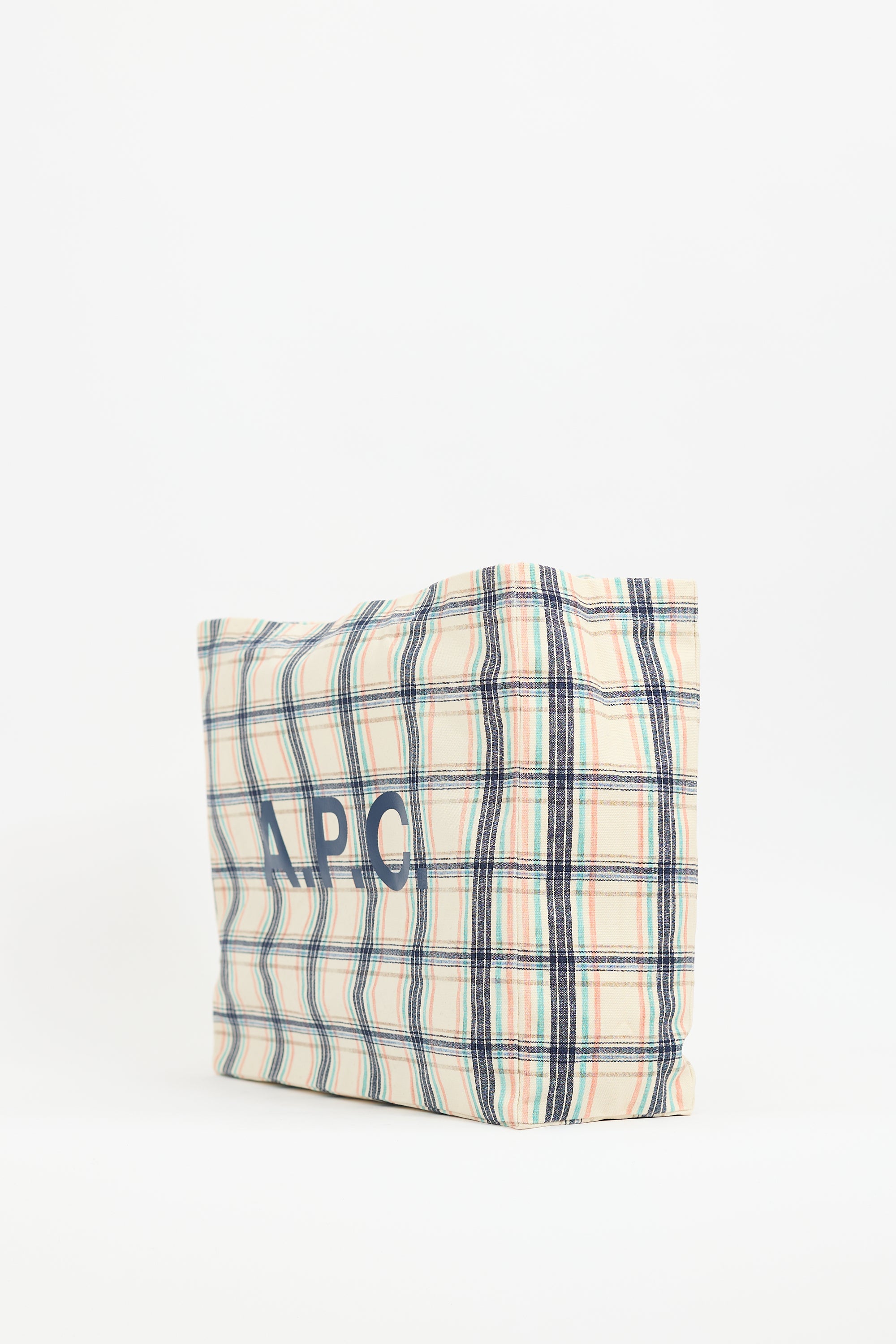 A.P.C. Cream & Multi Canvas Diane Checked Tote