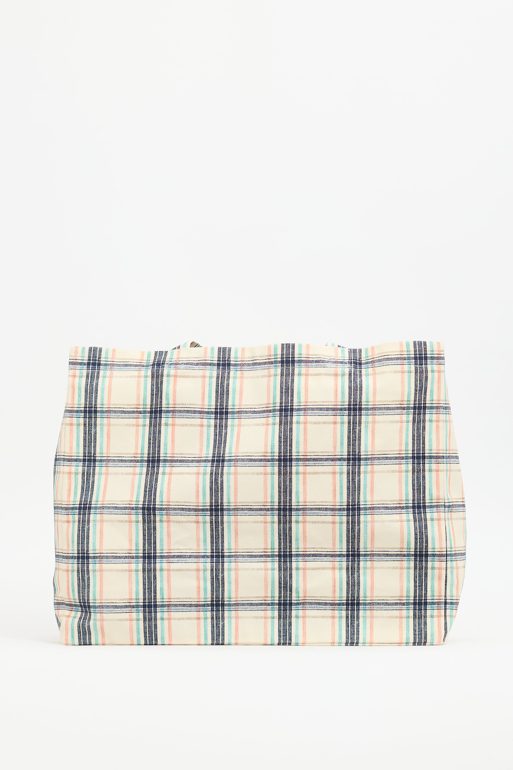 A.P.C. Cream & Multi Canvas Diane Checked Tote