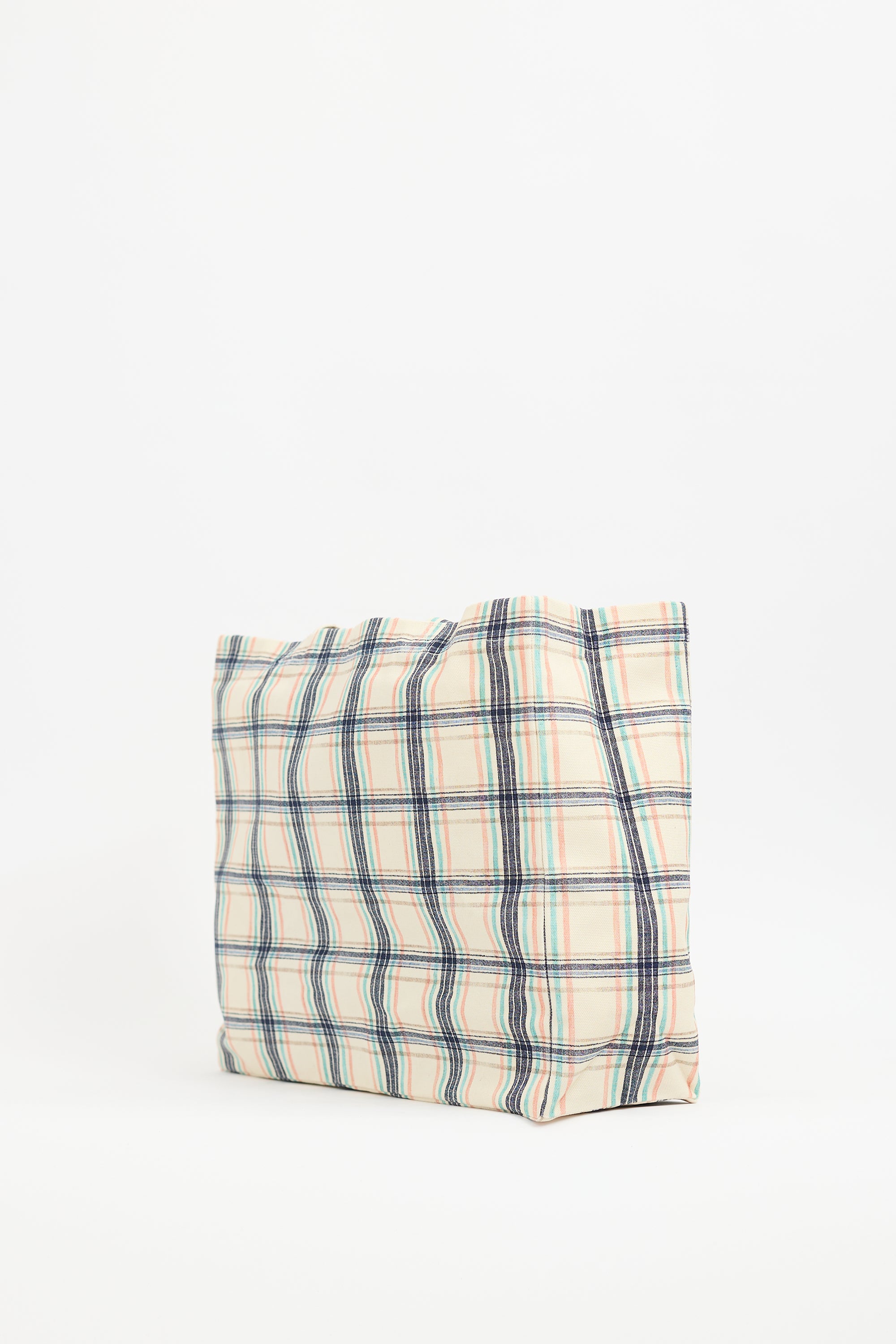 A.P.C. Cream & Multi Canvas Diane Checked Tote