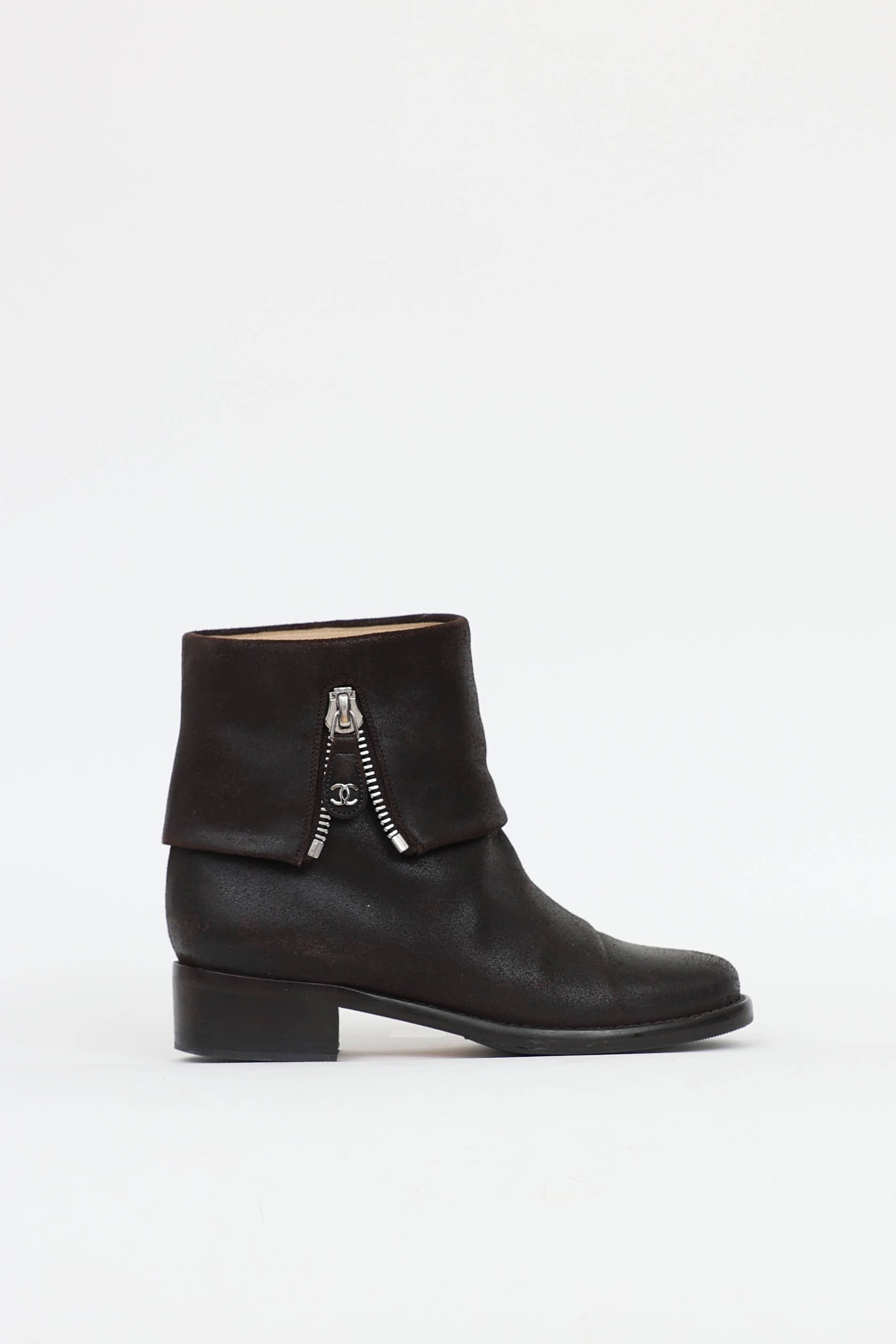 Chanel Distressed Zip Ankle Boot