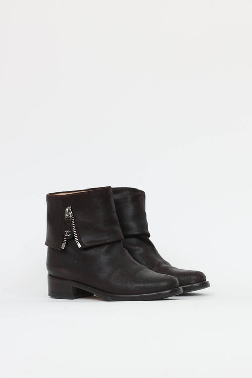 Chanel Distressed Zip Ankle Boot