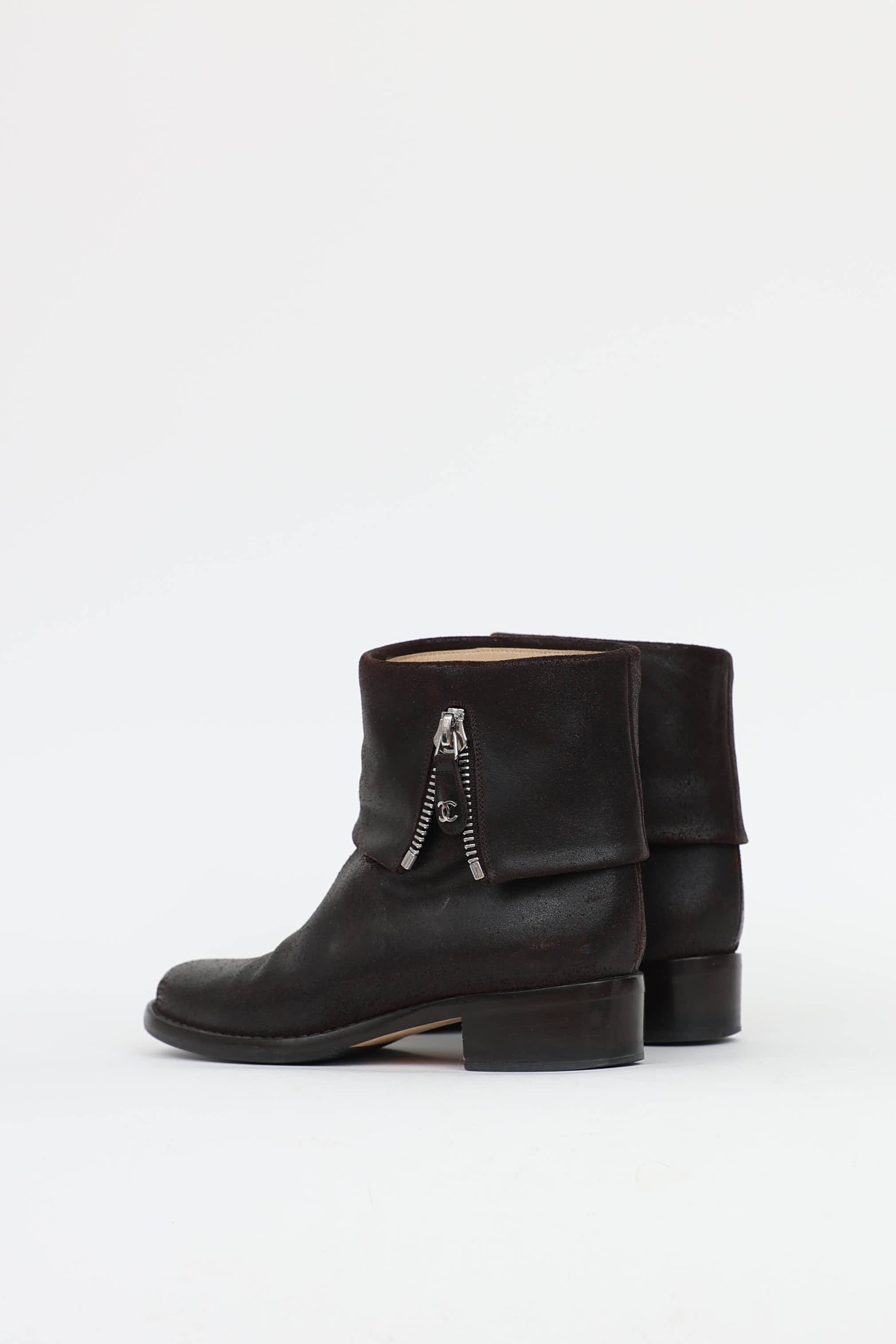 Chanel Distressed Zip Ankle Boot