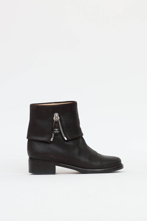 Chanel Distressed Zip Ankle Boot