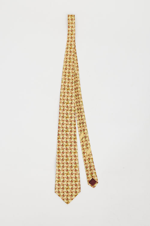 Ferragamo Yellow & Pink Horse Pattern Tie