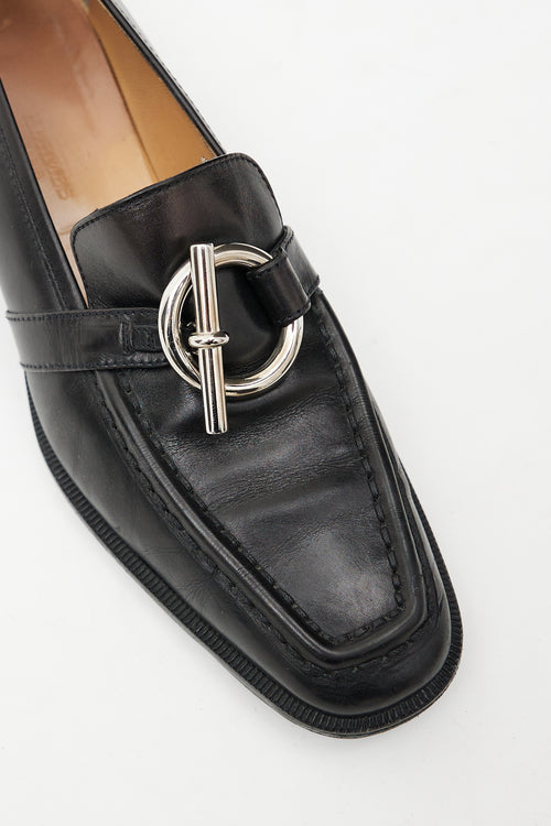 Hermès Black Leather & Silver Toggle Loafer