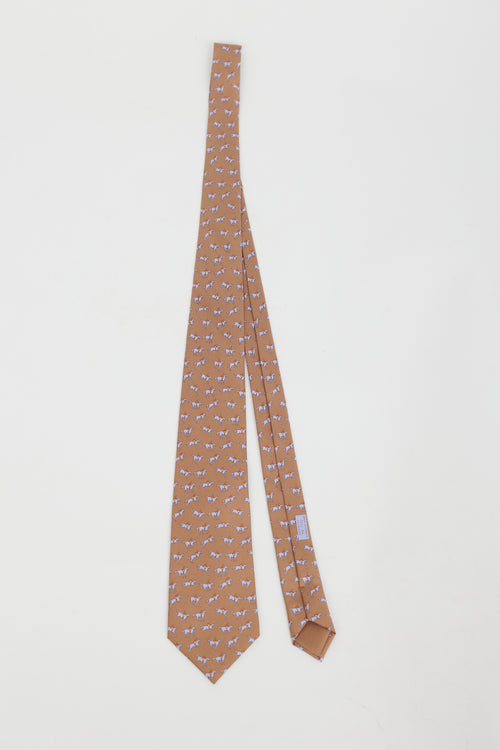 Hermès Brown & Purple Horse Printed Tie