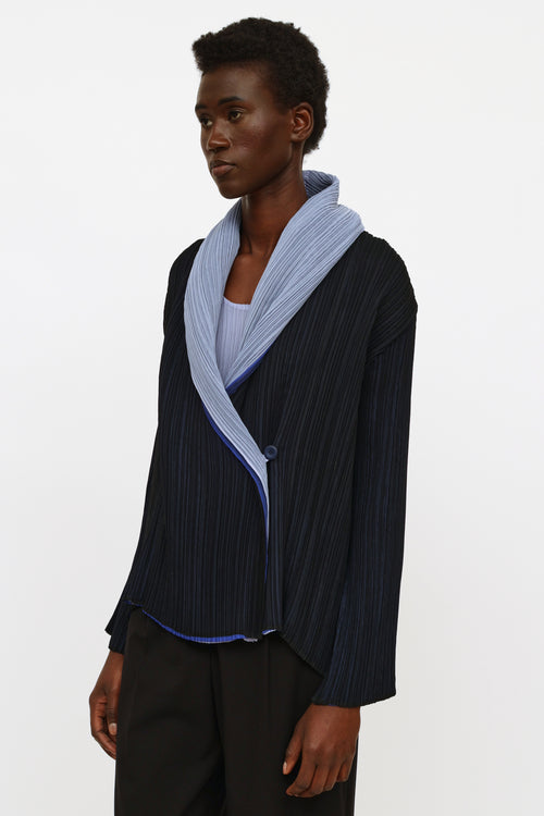 Issey Miyake Navy & Blue Pleated Cardigan