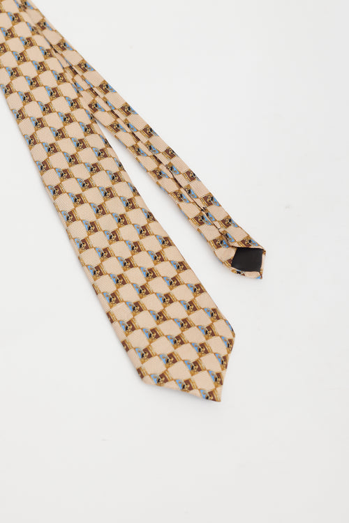 Lanvin Brown & Blue Print Silk Tie