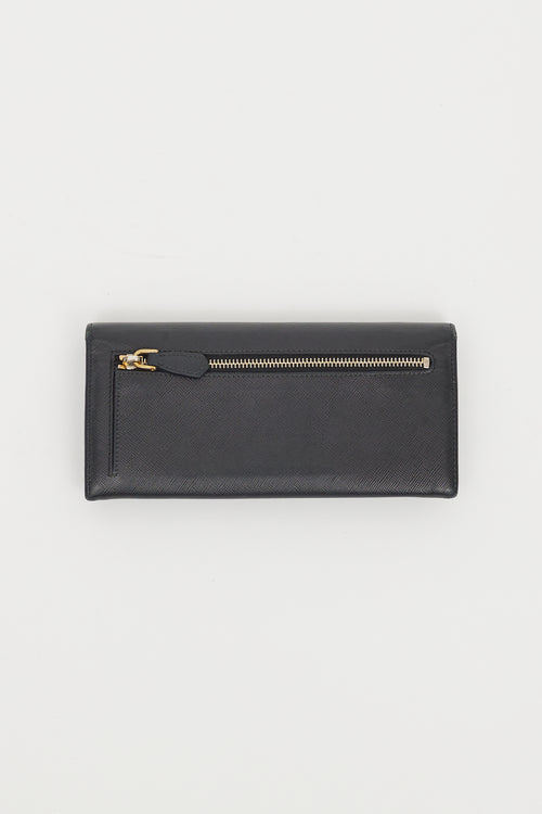 Prada Black & Grey Saffiano Leather Continental Flap Wallet