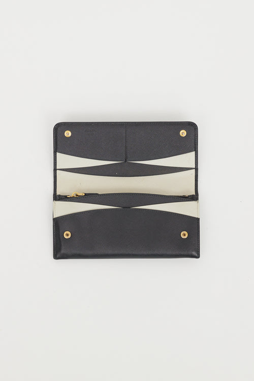 Prada Black & Grey Saffiano Leather Continental Flap Wallet