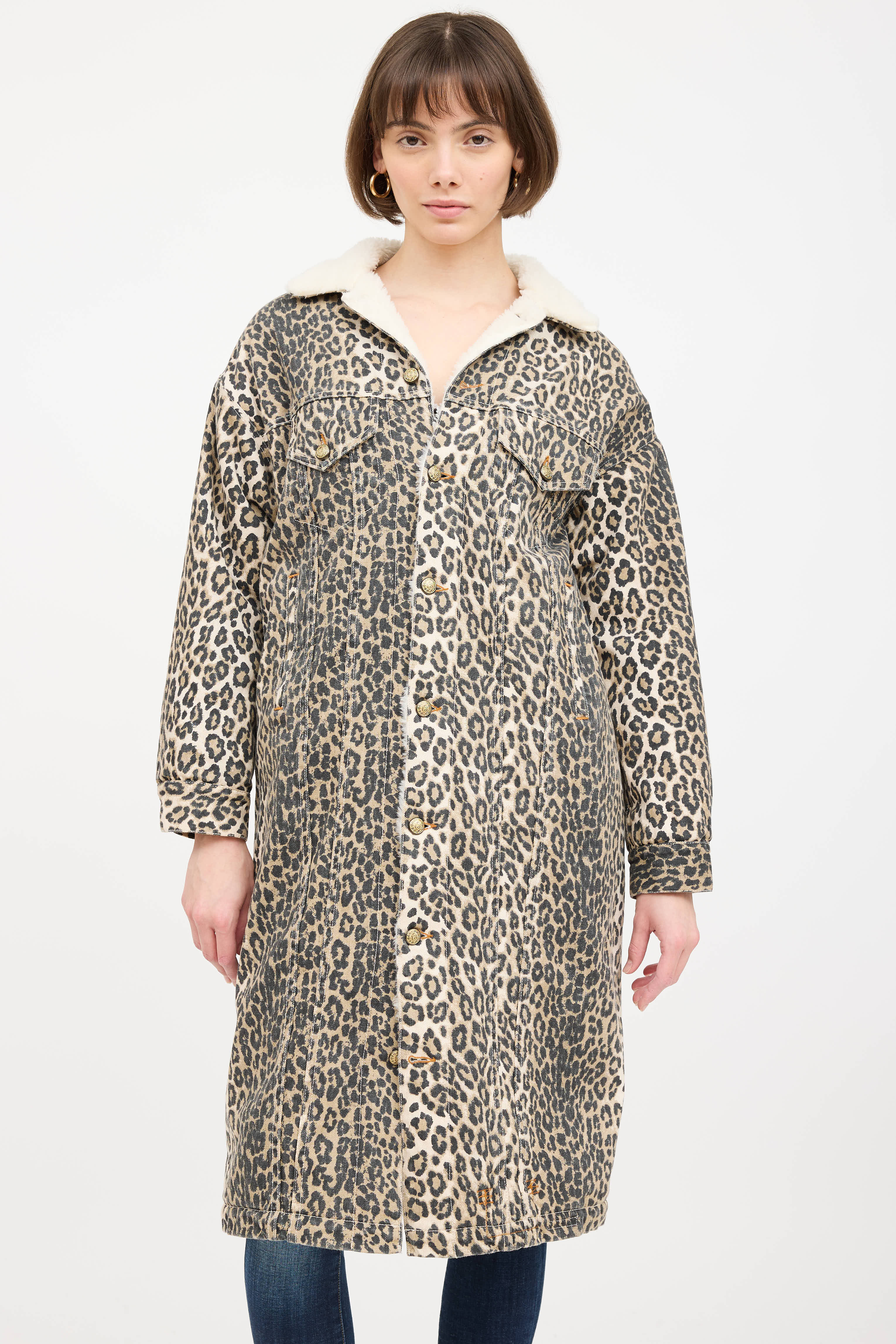 R13 Patterned Shearling Denim Coat