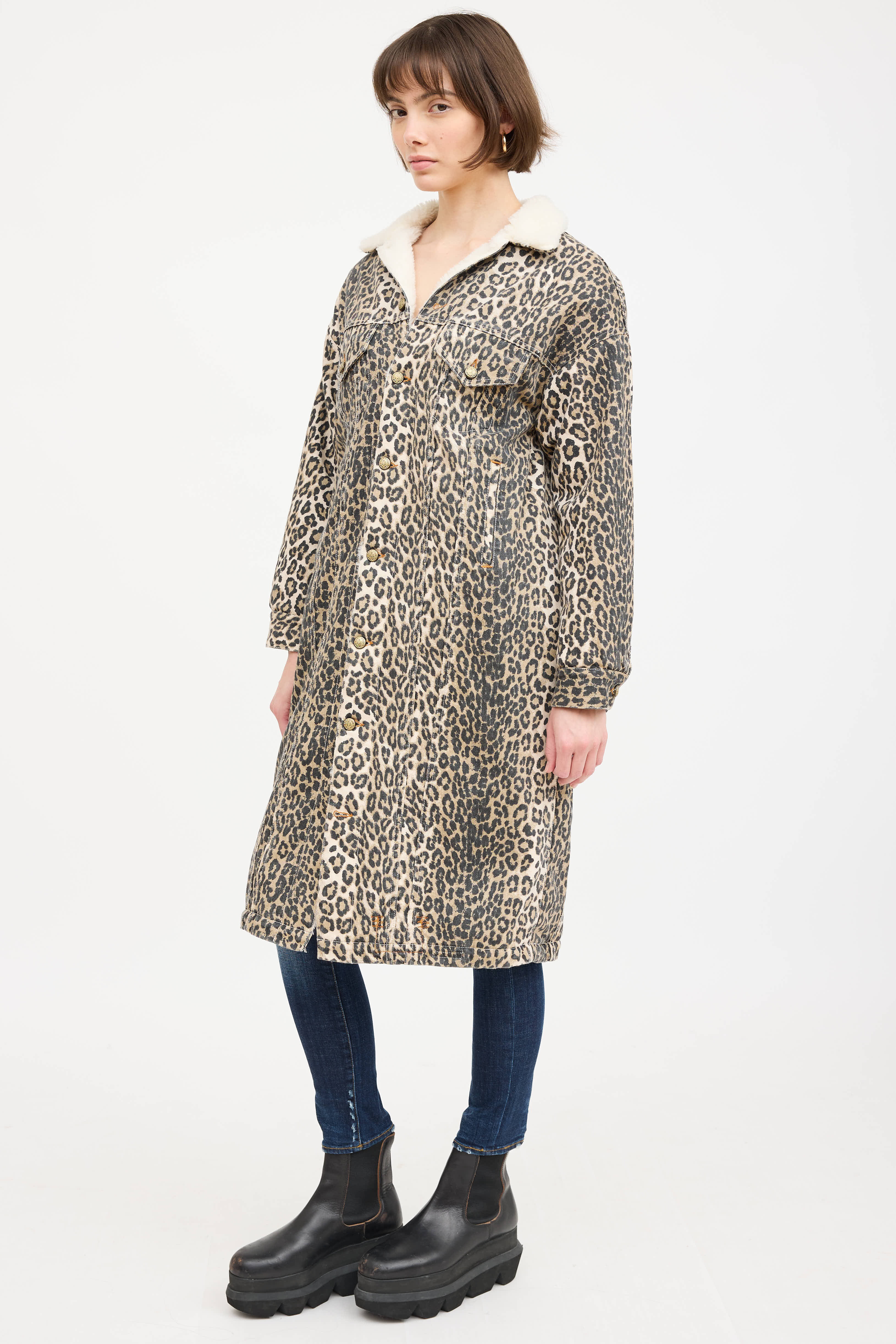 R13 Patterned Shearling Denim Coat