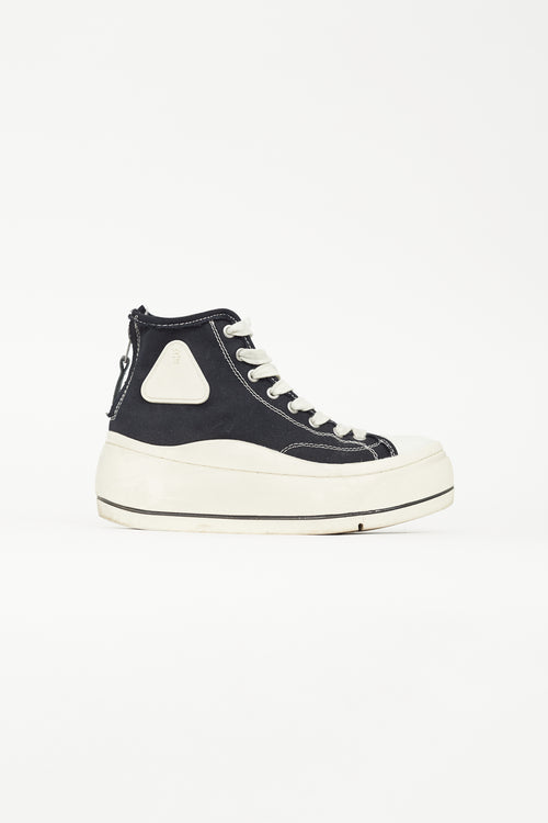R13 Black & White Canvas Platform Sneaker