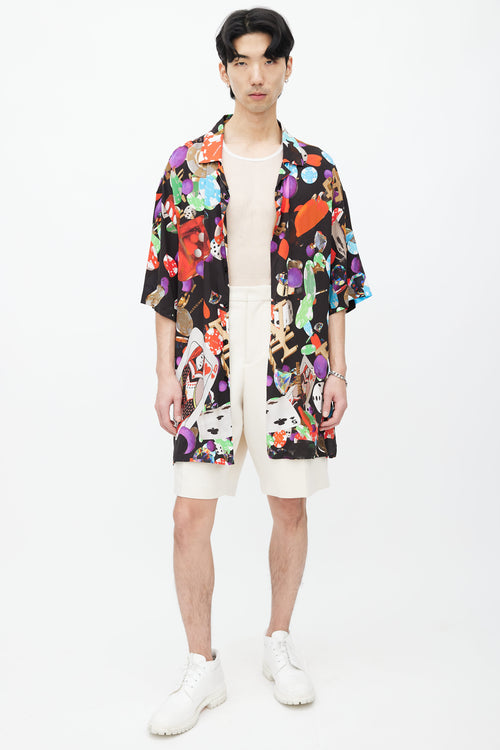 Balenciaga SS 2019 Black & Multi Casino Print Shirt