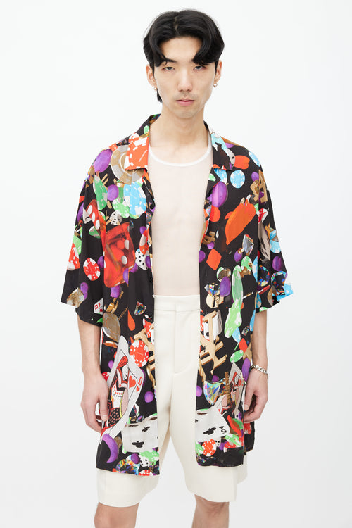 Balenciaga SS 2019 Black & Multi Casino Print Shirt