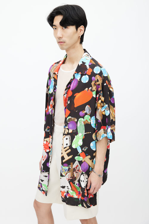 Balenciaga SS 2019 Black & Multi Casino Print Shirt