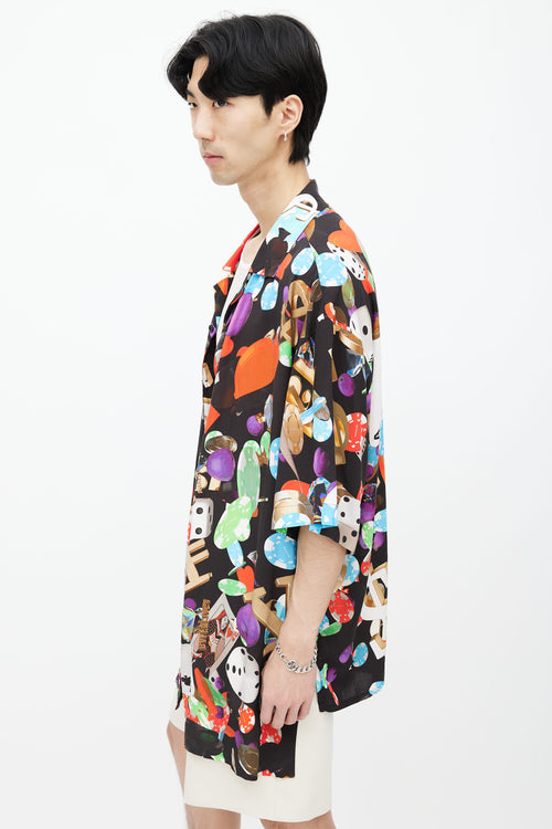 Balenciaga SS 2019 Black & Multi Casino Print Shirt