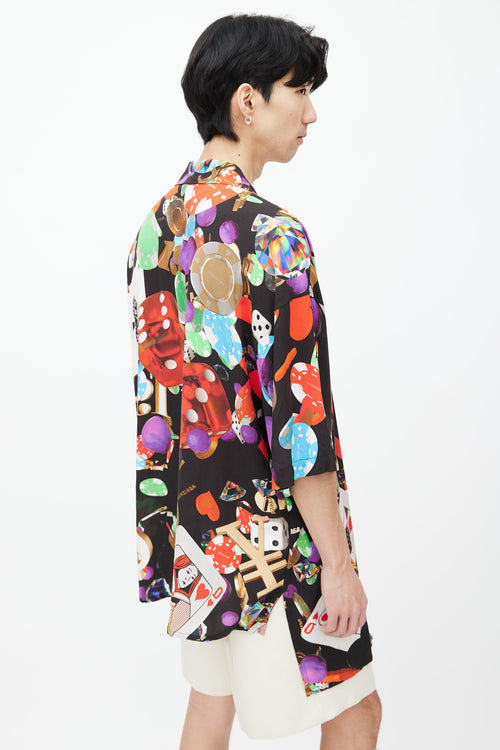Balenciaga SS 2019 Black & Multi Casino Print Shirt