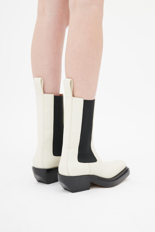 Bottega Veneta White & Black Leather The Lean Chelsea Boot