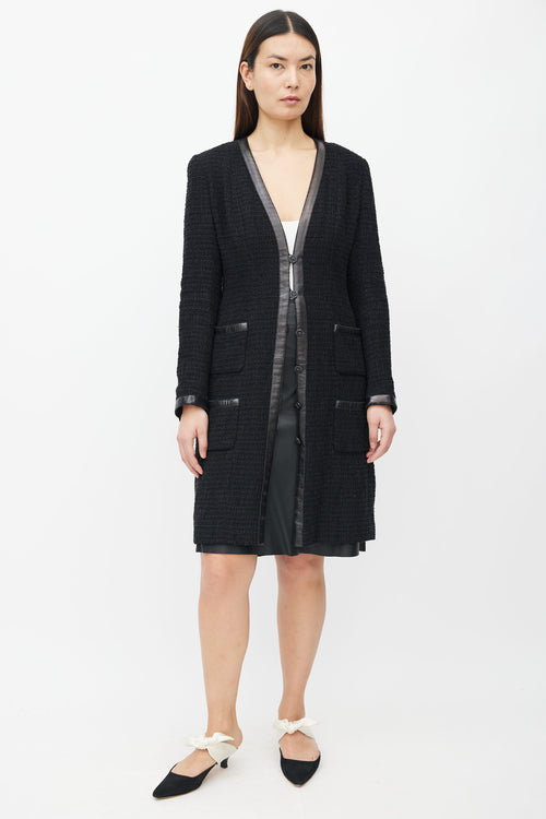 Chanel FW04 Black Tweed & Leather Trim Jacket