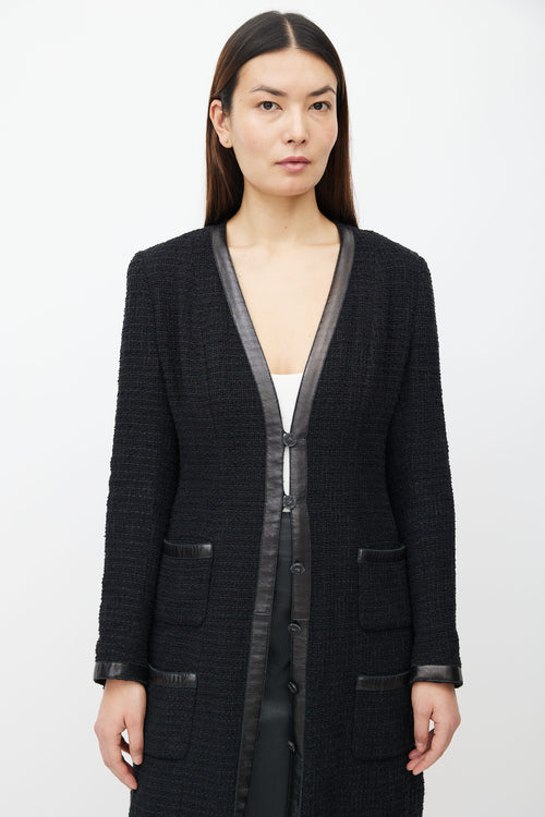 Chanel FW04 Black Tweed & Leather Trim Jacket