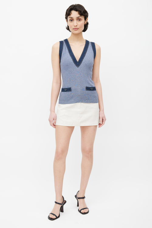 Chanel 2007 Blue Silk Blend Denim Trim Vest