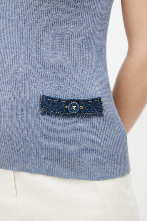Chanel 2007 Blue Silk Blend Denim Trim Vest