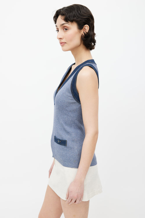 Chanel 2007 Blue Silk Blend Denim Trim Vest