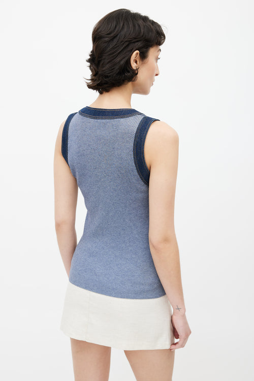 Chanel 2007 Blue Silk Blend Denim Trim Vest