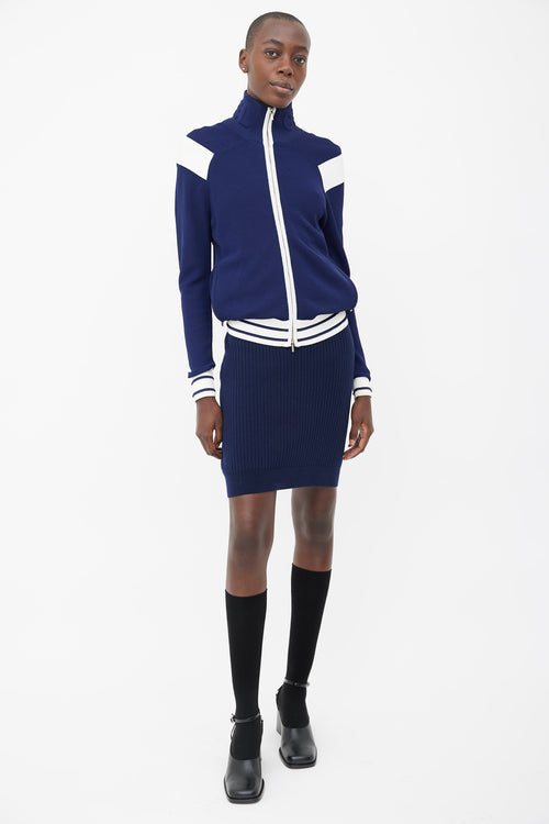 Chanel Navy & Cream Mock Neck Zip-Up Track Jacket