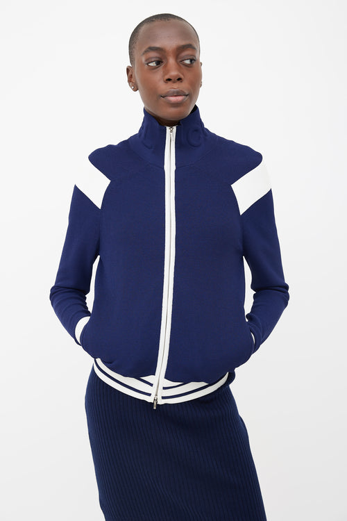 Chanel Navy & Cream Mock Neck Zip-Up Track Jacket